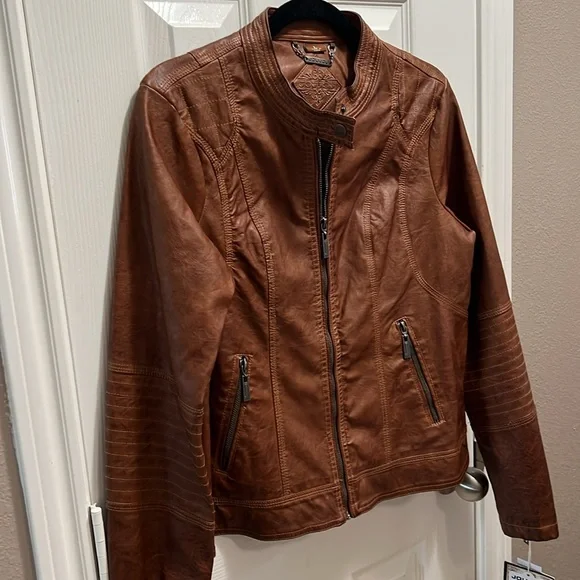 Jou Jou Vegan Leather Tobacco/Brown Light-Weight Jacket Size Large - Picture 5 of 13